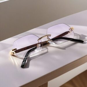 Mens Luxury Woodgrain Rimless Purple